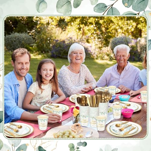 Yungyan 252 Pcs Sage Green Retirement Party Tableware Set