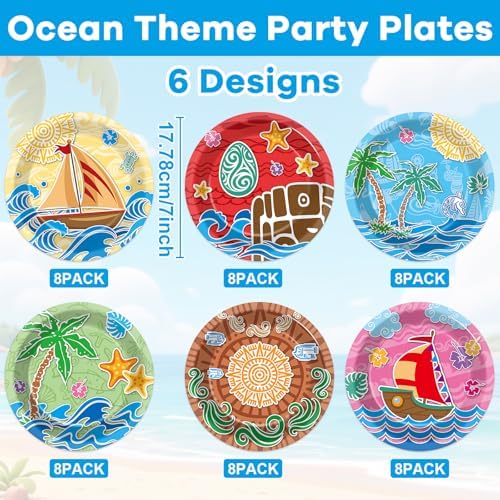 48Pcs 7 Inch Ocean Party Plates for Kids Birthday Themes