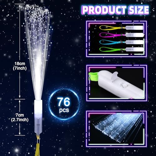 76 PCS White Fiber Optic Sticks LED Wands with 3 Light Modes