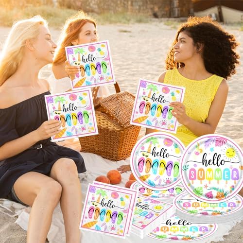 Hello Summer Plates Napkins Set 80PCS Beach Party Supplies