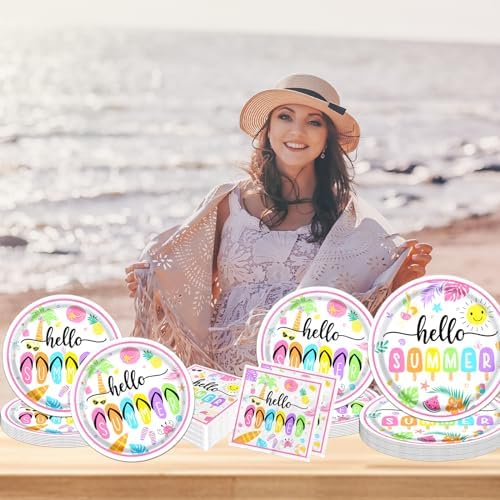 Hello Summer Plates Napkins Set 80PCS Beach Party Supplies