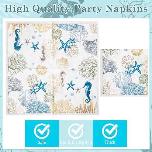 Ocean Seashell Themed Paper Plates Napkins Forks Set for 48 Guests
