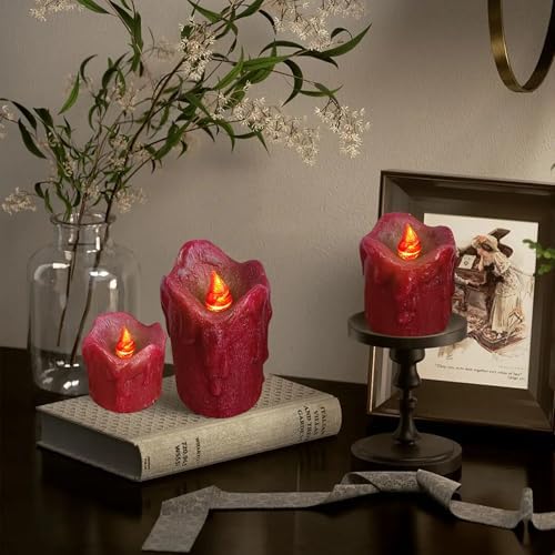 DEVSYWAX Flameless Pillar Candles Set of 3 Real Wax LED