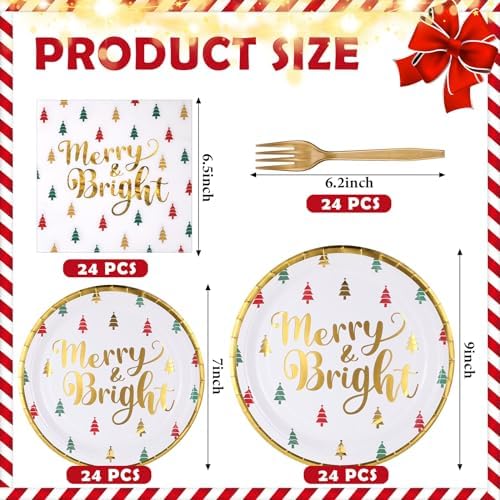 Lounsweer 96 Pcs Christmas Paper Plates and Napkins Set