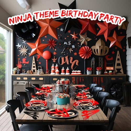 Gejoy 96 Pcs Ninja Birthday Party Tableware Kit