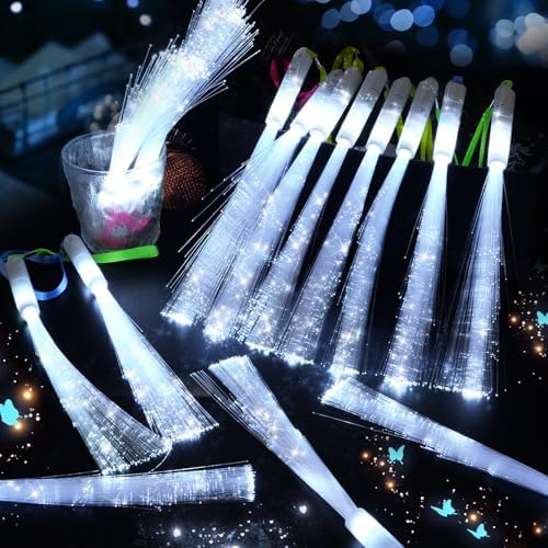 76 PCS White Fiber Optic Sticks LED Wands with 3 Light Modes