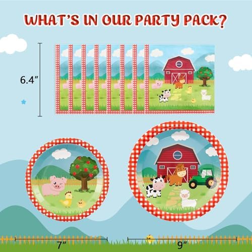 WERNNSAI Farm Plates and Napkins 48PCS Set for 16 Guests
