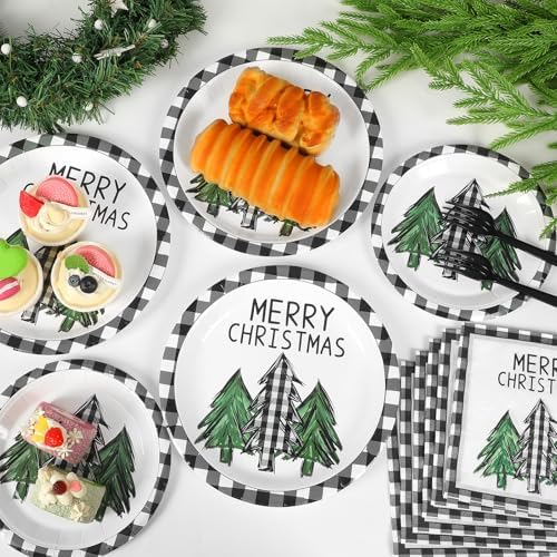 100PCS Christmas Paper Plates and Napkins Set for 25 Guests