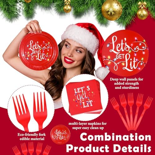 Lounsweer 96 Pcs Christmas Party Supplies Plates Napkins Set
