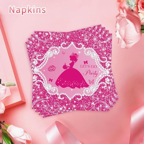 96Pcs Princess Party Plates Napkins Set for 24 Guests