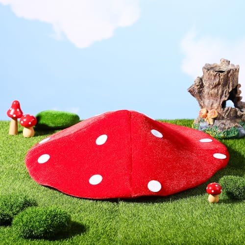 Red White Plush Mushroom Novelty Costume Hat for Women