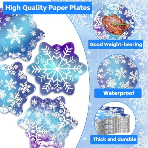 48 Pcs Blue Snowflake Party Plates for Winter Christmas Celebrations