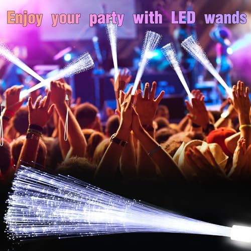 30 Pack White Fiber Optic Wands LED Flashing Sticks for Parties