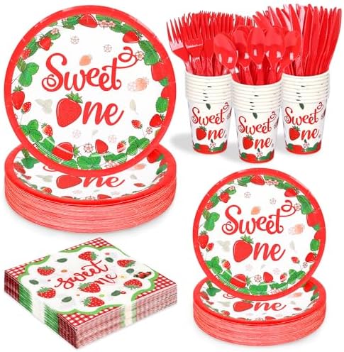 168 Pcs Strawberry Birthday Tableware Set for 24 Guests