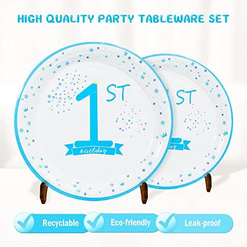 1st Birthday Decorations for Boys Blue Party Tableware Set