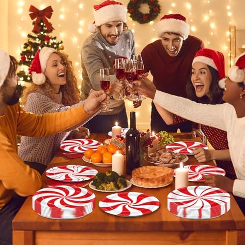 Wiooffen 80Pcs Christmas Peppermint Plates Party Supplies