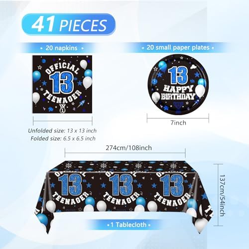 13th Birthday Plates Napkins and Tablecloth Set for Kids