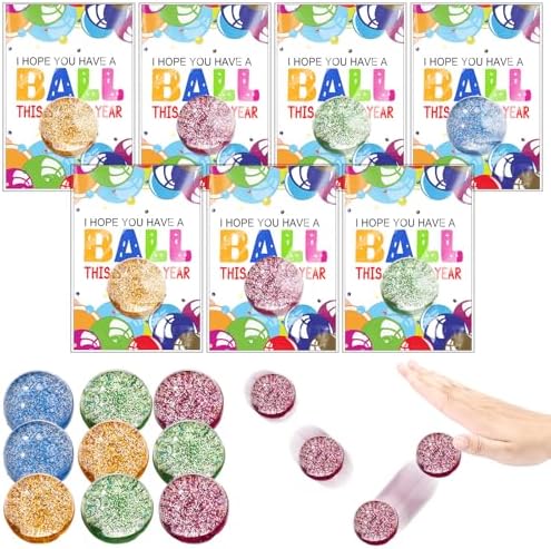 24 Piece Glitter Bouncy Ball Set with Cards for Kids and Cats