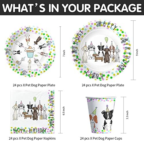 Xigejob Dog Birthday Party Plates Set Serve 24