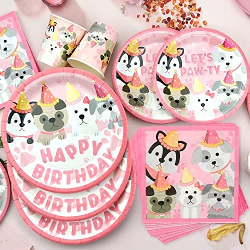 Pink Puppy Birthday Tableware Set for 20 Guests