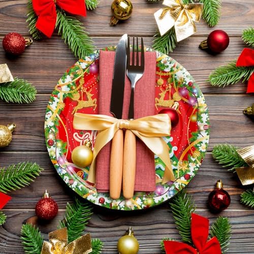 AFZMON 50 Pack 7 Inch Christmas Tree Themed Disposable Plates