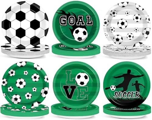 60Pcs Soccer Themed Paper Plates for Birthday Parties