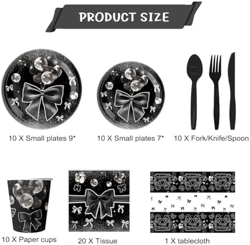 81Pcs Black Bow Party Tableware Set