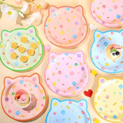 48Pcs Cat Shaped Party Plates Birthday Decoration Set