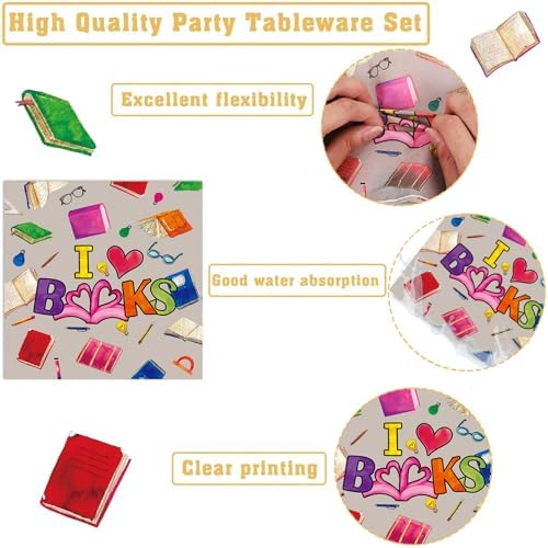 Wiooffen 96 Pcs Book Themed Party Plates Napkins Set for 24 Guests
