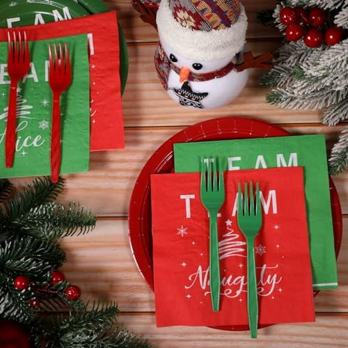 Patelai 120 Pcs Christmas Party Supplies Plates Napkins Cutlery Set