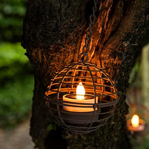 Solar Hanging Lanterns Outdoor Waterproof Rust Iron Ball Candle Holder 4Pack