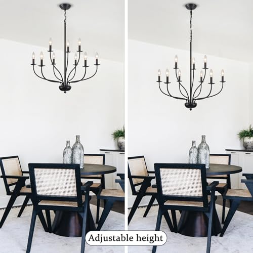 Black Farmhouse Chandelier 9 Light 2 Tier Dimmable Dining Room Light