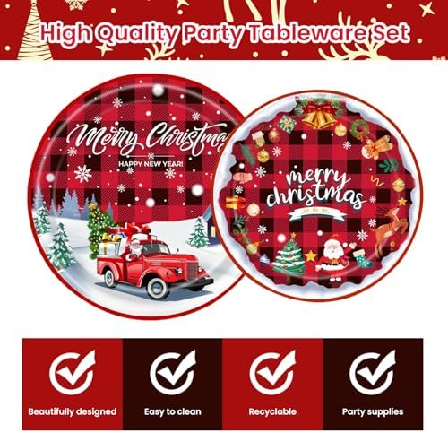 96PCS Christmas Paper Plates and Napkins Set for 24 Guests