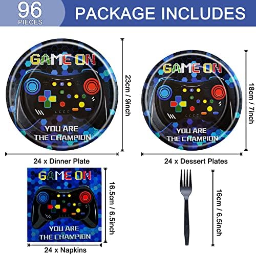 Fesciory 96 Pcs Video Game Party Tableware Set