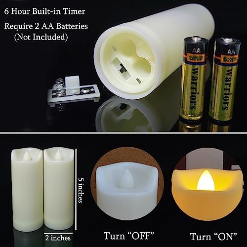 LED Battery Operated Candles 2x5 Inches Timer Waterproof Pillar Decorations