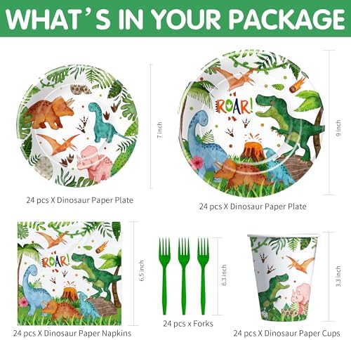 Dinosaur Birthday Decorations Tableware Set 24 Guests