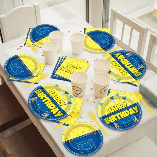 96Pcs Yellow Cartoon Plates and Napkins for Kids Birthday Party