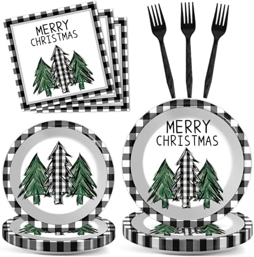 100PCS Christmas Paper Plates and Napkins Set for 25 Guests