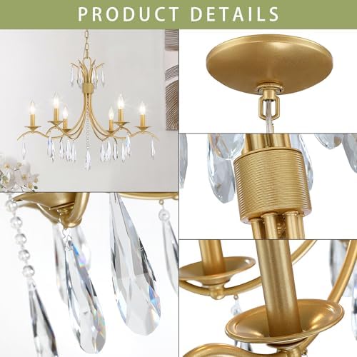 Modern Gold 6-Light Crystal Chandelier for Living Room