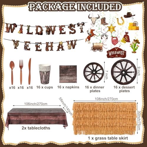 Zhehao 142 Pcs Western Cowboy Party Decor Set