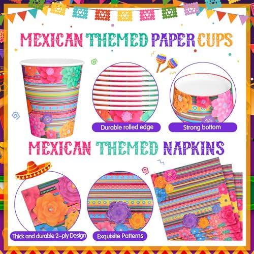 Domensi 200 Pcs Mexican Fiesta Tableware Set for 50 Guests