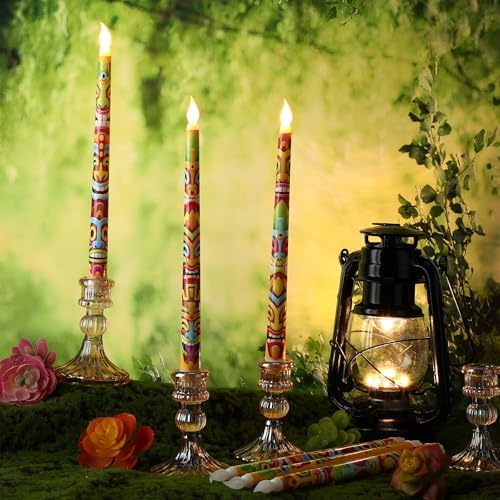 Kittmip 6 Pcs Hawaiian Tiki Masks LED Candles