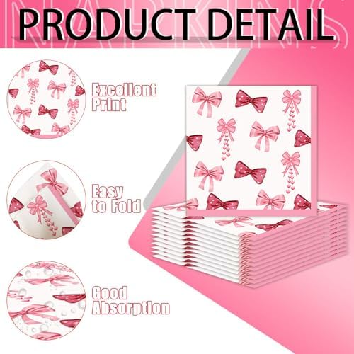 Pink Bow Plates and Napkins Party Tableware Set for 10 Guests