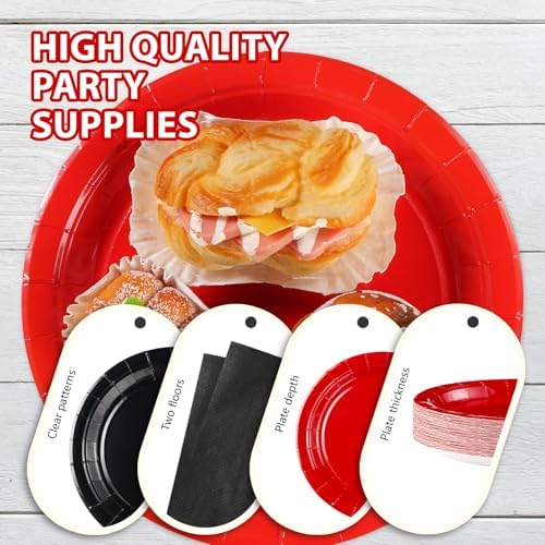 200 Pcs Red Black Party Plates Napkins and Forks Set