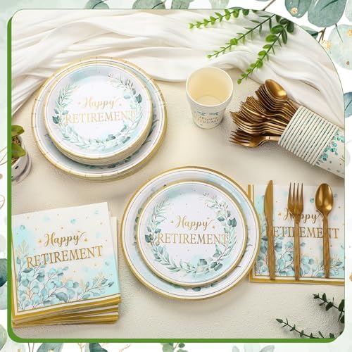Yungyan 252 Pcs Sage Green Retirement Party Tableware Set