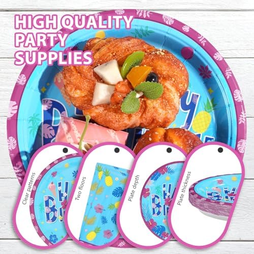 Hawaiian Birthday Plates Napkins Set 24 96Pcs