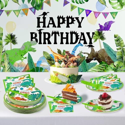 96 Pcs Dinosaur Party Set for 24 Guests