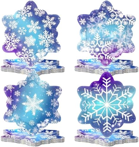 48 Pcs Blue Snowflake Party Plates for Winter Christmas Celebrations