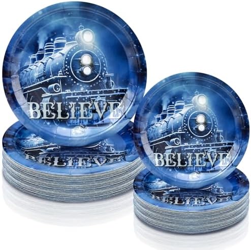 25 Pack Polar Train Christmas Plates PartyWare