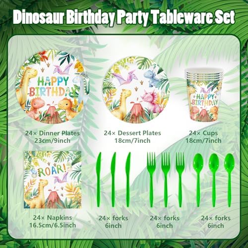 Dinosaur Birthday Party Tableware Set for 24 Guests